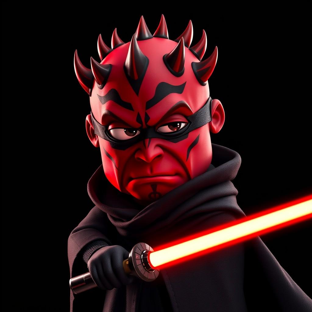 flux.1 aiA minion from despicable me, red skin, Darth Maul like spikes on head, dressed in a dark Sith lord robe, Dark Jedi, (one eye:1.2), angry expression, scowling, (looking at viewer:1.1), holding a red lightsaber, pitch black background only illuminated by red lightsaber, perfect lightsaber, lightsaber pointed at viewer,
Highest quality, masterpiece, 4k, concept art,